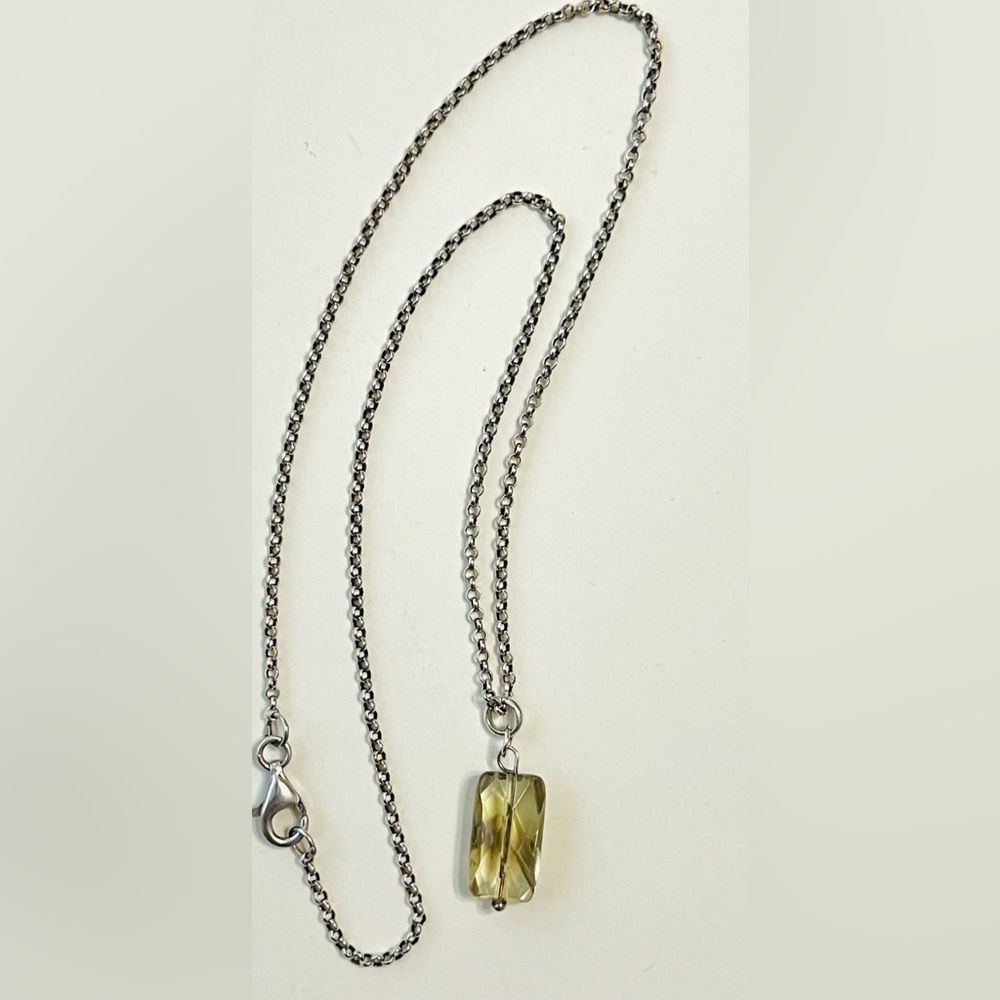 Vintage Rectangular Lemon Quartz Gemstone Pendant… - image 2